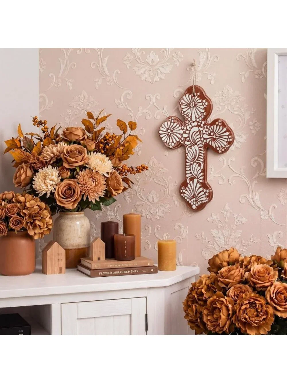 Mexican Talavera Ceramic Wall Cross Decor - 6.7x5.1 Inch Christian Art for Home